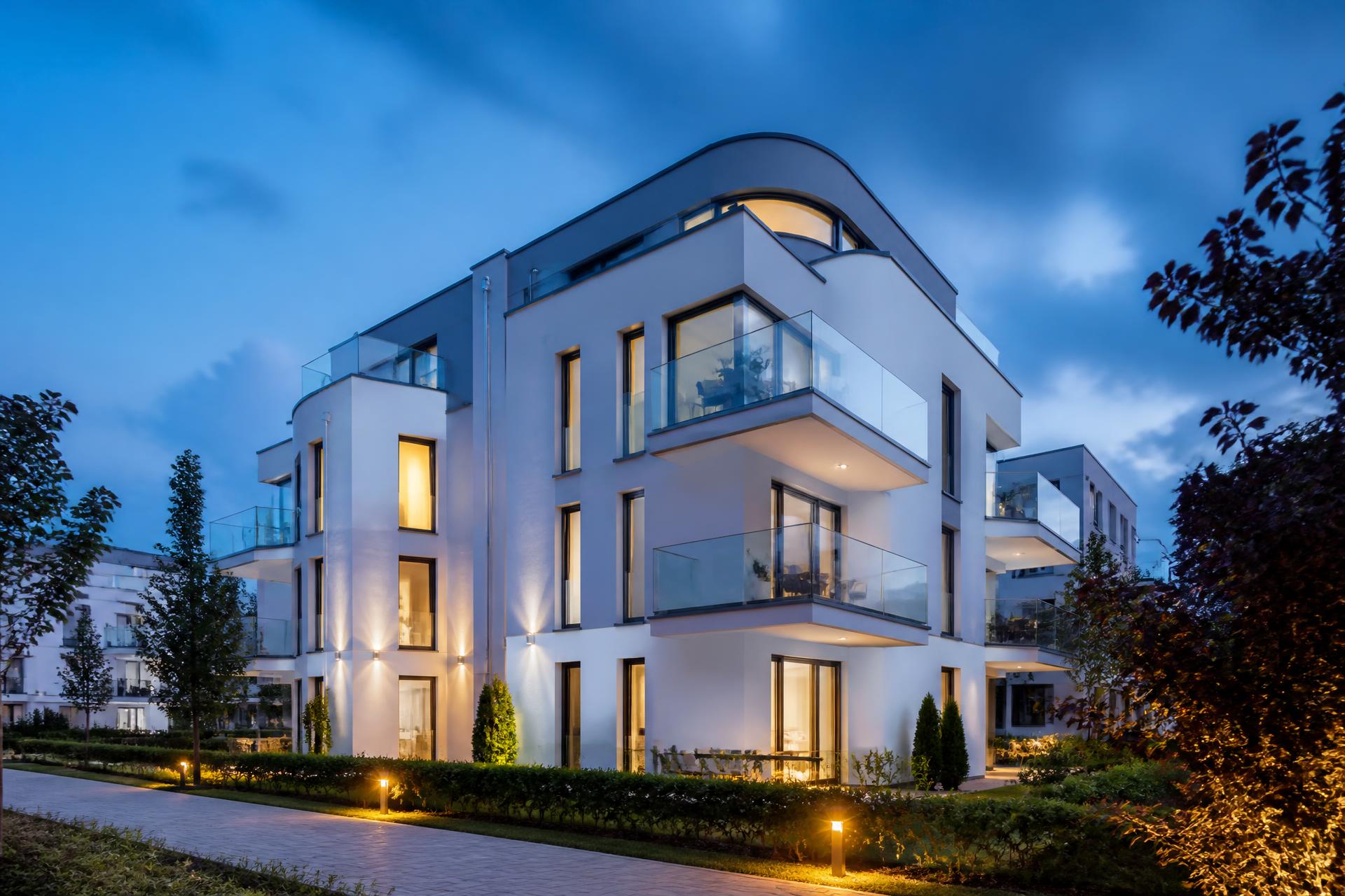 Contemporary BILLA residence at blue hour